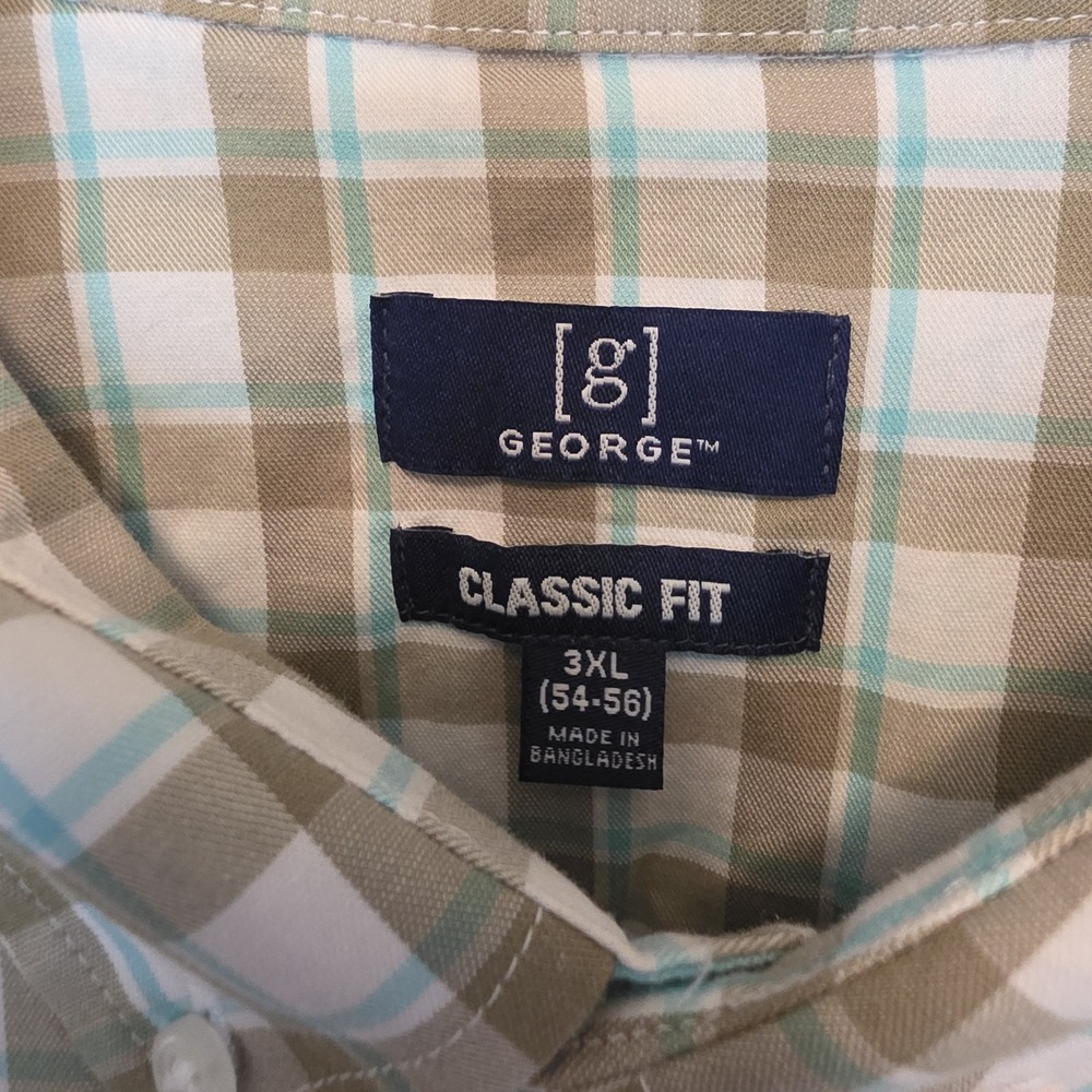 George Plaid Shirt Button Down Olive White Blue Short Sleeves Mens Big‎ Tall 3XL - Picture 5 of 12